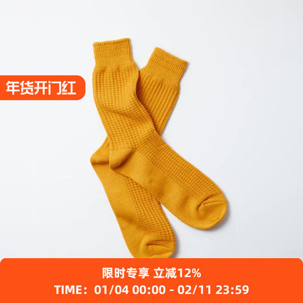 ROTOTO 日本制混合面料华夫格针织袜 中筒袜