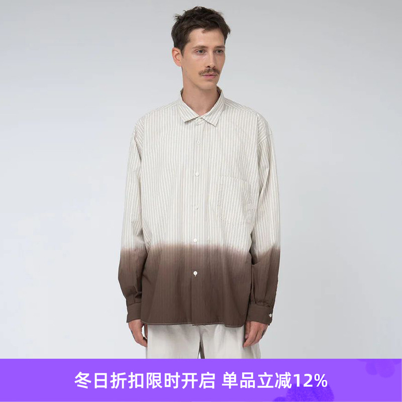 nanamica Regular Collar Wind Shirt渐变染色有机棉条纹按扣衬衫