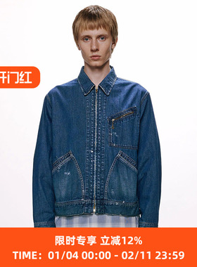marka DENIM WORK JACKET 土耳其有机棉复古做旧牛仔夹克拉链外套