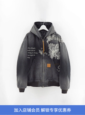 KHOKI Vintage effect embroidered 复古水洗拼接刺绣外套