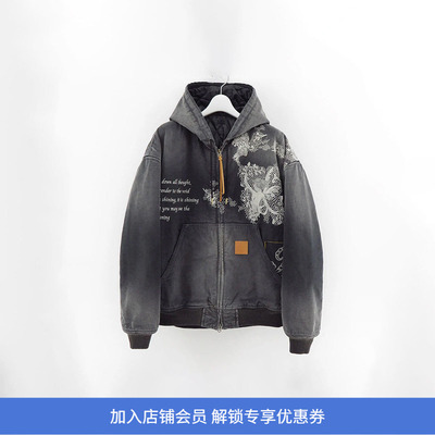 KHOKI Vintage effect embroidered 复古水洗拼接刺绣外套