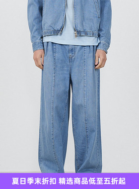 YOKE BLEACHED DENIM WIDE-LEG BUGGY 复古石洗宽松阔腿牛仔裤