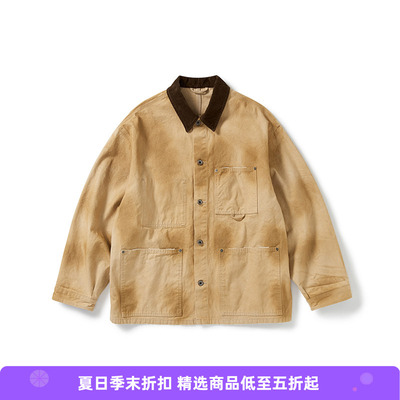 PRIMEE 水洗自然做旧工装夹克 拼接翻领外套
