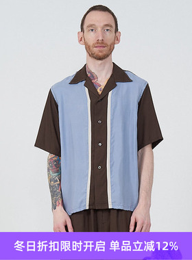 YOKE COLORBLOCK OPEN COLLAR SHIRT 混纺清凉感拼色休闲短袖衬衫