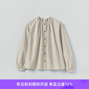 Mini Stripe 衬衫 Gathered 条纹长袖 Neck 女装 TOAST Shirt