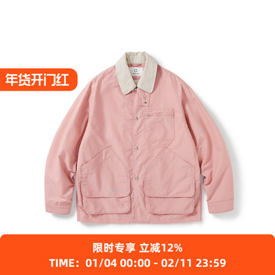 WHEELS and WIND 男女中性款防泼水猎装夹克 灯芯绒翻领拼接外套