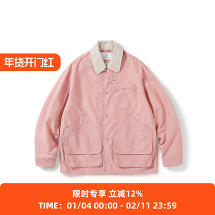 WHEELS and WIND 男女中性款防泼水猎装夹克 灯芯绒翻领拼接外套