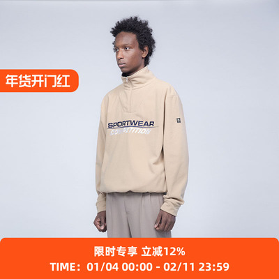 SOE复古半拉链套头宽松卫衣