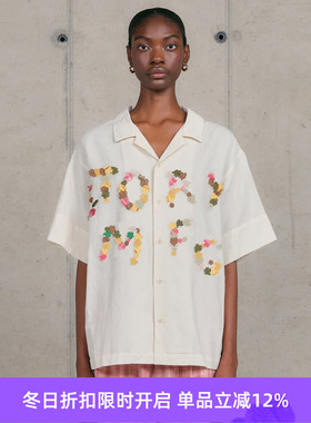 Story mfg GREETINGS SHIRT 男女款手工刺绣拼贴宽松短袖衬衫