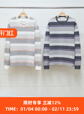 UNUSED Long-sleeve border T-shirt 有机棉水洗加工条纹长袖T恤