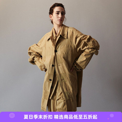 YOKE格子提花中长款风衣外套