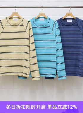 UNUSED RAGLAN BORDER L/S TEE 再生棉插肩袖条纹拼接长袖T恤