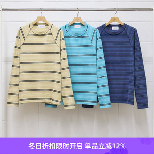 TEE UNUSED 条纹拼接长袖 BORDER 再生棉插肩袖 T恤 RAGLAN