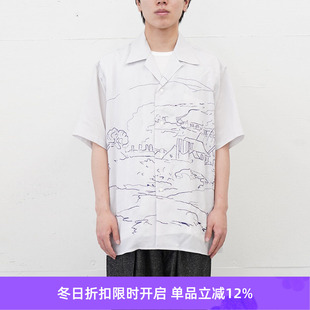 EMBROIDERY 衬衫 OPEN 艺术家合作系列素描画刺绣短袖 COLLAR YOKE