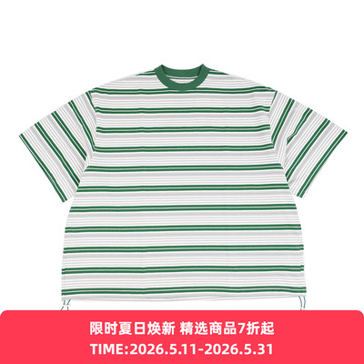 is-ness Border Balloon T-Shirt 条纹宽松气球圆领短袖T恤