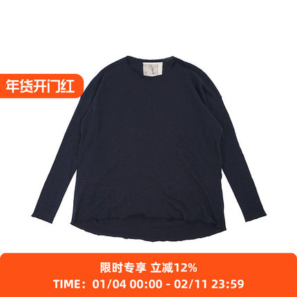 山也 郝 后褶大领圆领长袖T恤