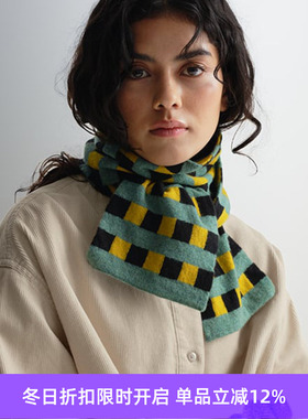 JO GORDON Small Check & Stripe Scarf 羊羔毛彩色条纹格围巾