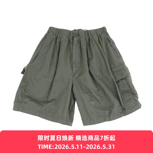is-ness Herringbone 6-Pocket Shorts 水洗加工宽松工装短裤