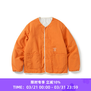 WHEELS WIND抗静电材质男女中性双面夹棉防泼水无领棉服外套 and