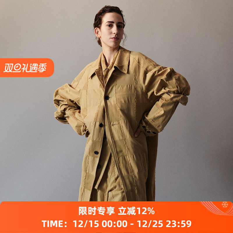 YOKE格子提花中长款风衣外套