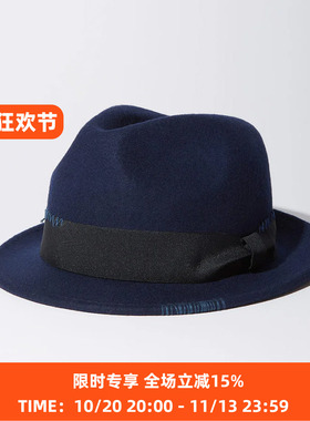 KUON Sashiko Fedora Hat 日本手缝刺子礼帽