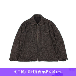 ZIP YOKE COLLAR STAND 粗花呢羊毛亚麻混纺拉链立领大衣 TWEED