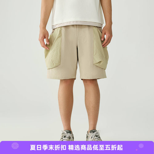 WHEELS and WIND 男女中性款机能性面料拼接大口袋工装短裤