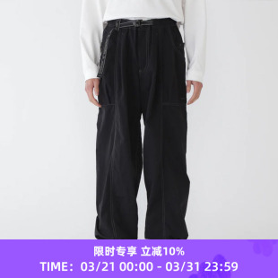 wander 盐缩尼龙自然褶皱锥形宽松长裤 crinkled pants nylon and