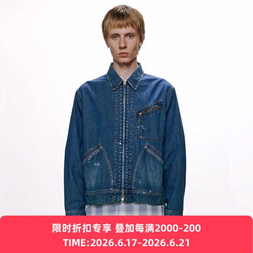 marka DENIM WORK JACKET 土耳其有机棉复古做旧牛仔夹克拉链外套