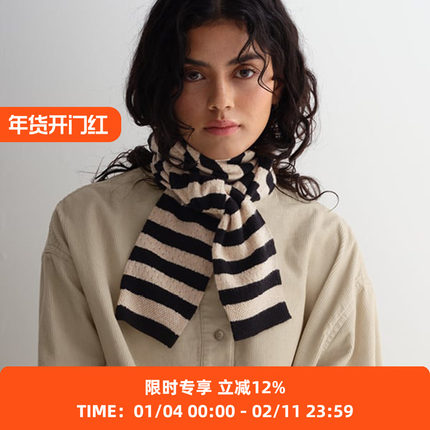 JO GORDON Small Pointelle Stripe Scarf 羊羔毛彩色条纹围巾