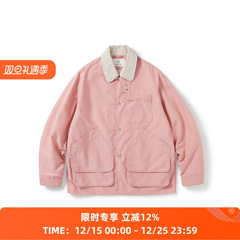 WHEELS and WIND 男女中性款防泼水猎装夹克 灯芯绒翻领拼接外套