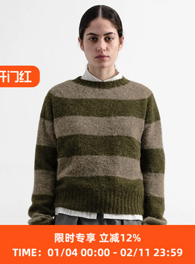 YMC JETS STRIPE KNIT 英国羊羔毛女装圆领条纹毛衣