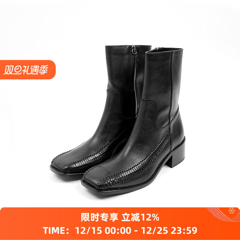 HEREU手工女式中筒牛皮靴