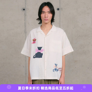 Story mfg GREETINGS SHIRT 男女款手工刺绣拼贴宽松短袖衬衫
