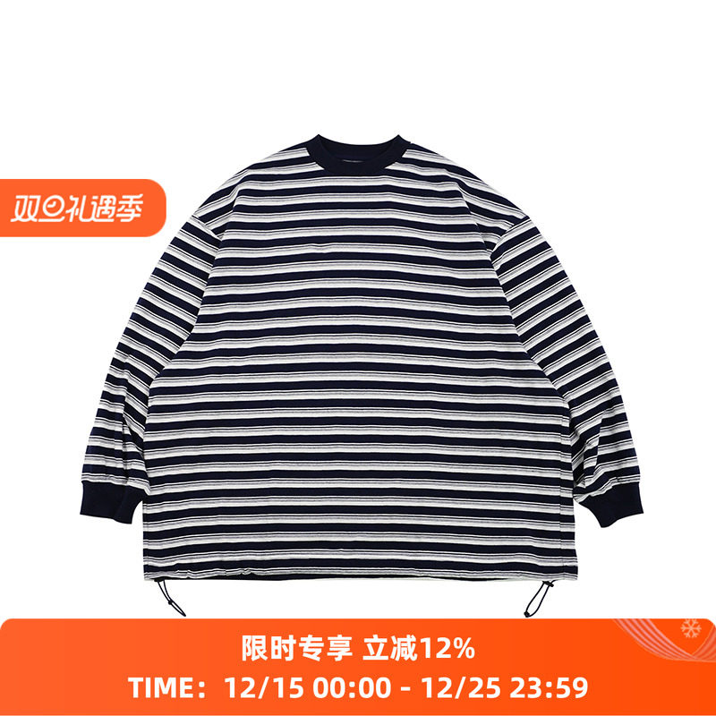 is-ness BALLOON STRIPES 天竺棉条纹宽松廓形长袖气球T恤