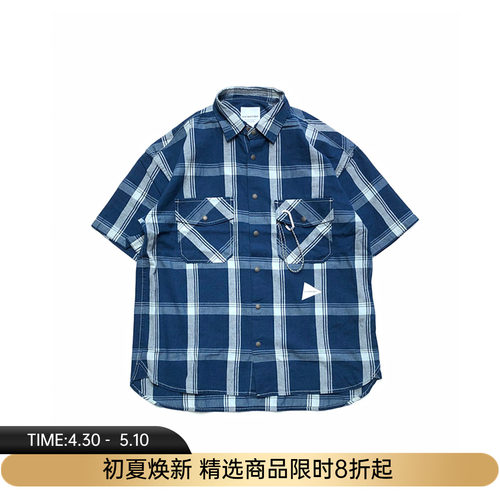 and wander indigo check SS shirt 透气抗皱机能性格子短袖衬衫