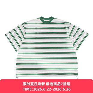 is-ness Border Balloon T-Shirt 条纹宽松气球圆领短袖T恤