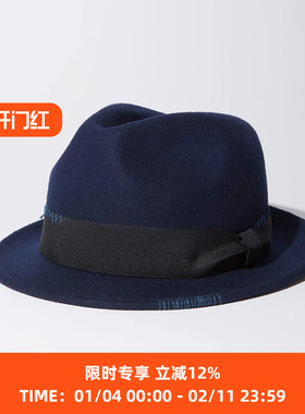 KUON Sashiko Fedora Hat 日本手缝刺子礼帽