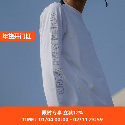 WHEELS and WIND 男女款杜邦索罗娜印花字母长袖运动套头T恤