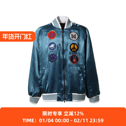 Needles Award Jacket 缎绸复古蝴蝶刺绣徽章棒球夹克外套