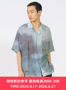 YOKE LANDSCAPE PRINTED OPEN COLLAR艺术家合作系列天丝短袖衬衫