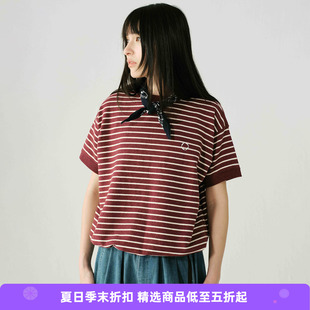 WHEELS and WIND 男女中性款针织条纹宽松圆领短袖T恤