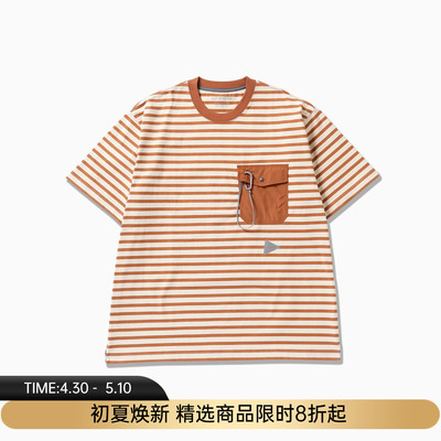 and wander stripe pocket SS T 男女条纹圆领短袖口袋T恤