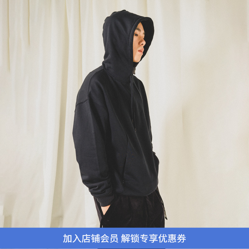 PRIMEE ELBOW PATCHED PULL OVER HOODY 工事风连帽卫衣 纯色帽衫