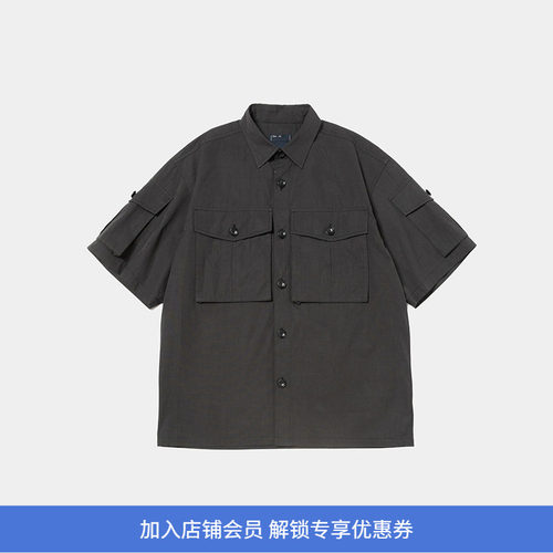 meanswhile Trinity Chambray Safari 机能性面料军事风短袖衬衫
