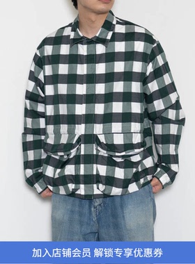 UNUSED Gingham checked jacket 超长棉编织立体口袋格子夹克外套