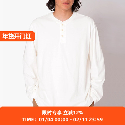 hobo水洗天竺棉亨利领长袖T恤