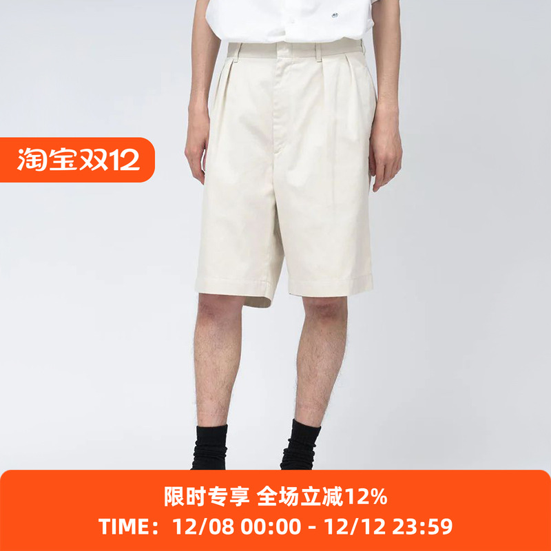nanamica Double Pleat Chino Shorts男装有机棉混纺宽松廓形短裤