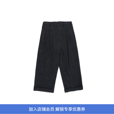 YOKO SAKAMOTO DOUBLE PLEATED CROPPED 羊毛羊绒混纺阔腿裤