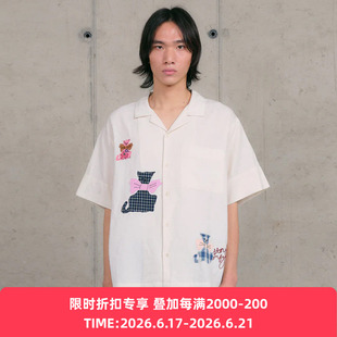 Story mfg GREETINGS SHIRT 男女款手工刺绣拼贴宽松短袖衬衫